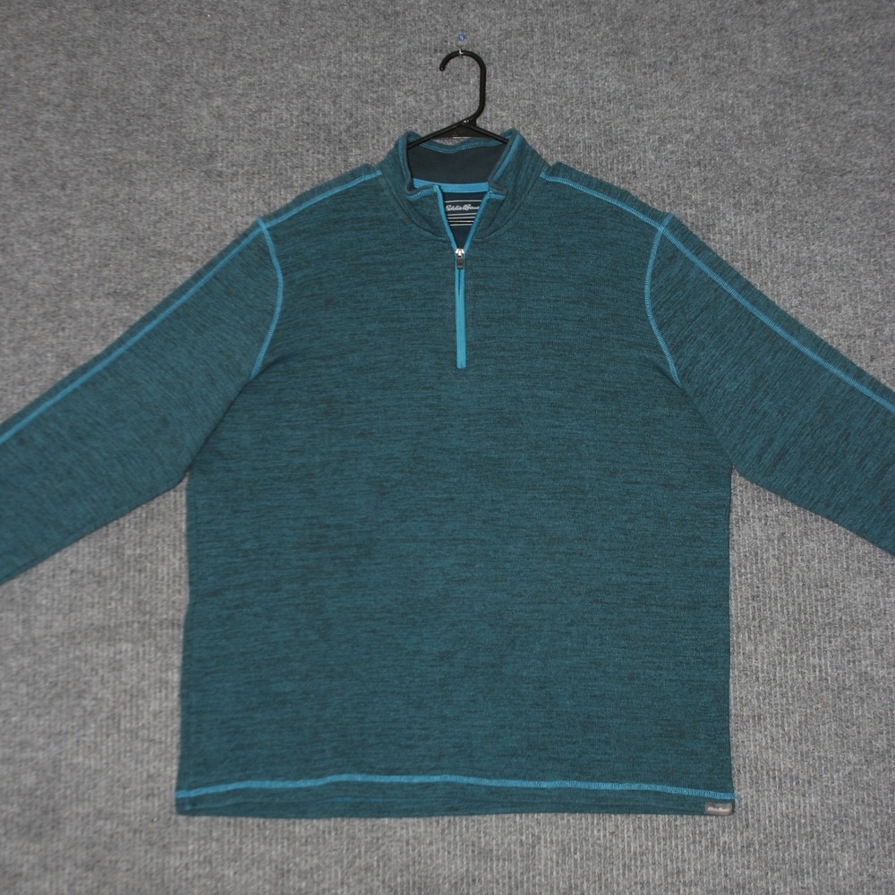 Eddie Bauer Quarter Zip Pullover Sweater Mens T2XL Teal Heather Warm Outdoor